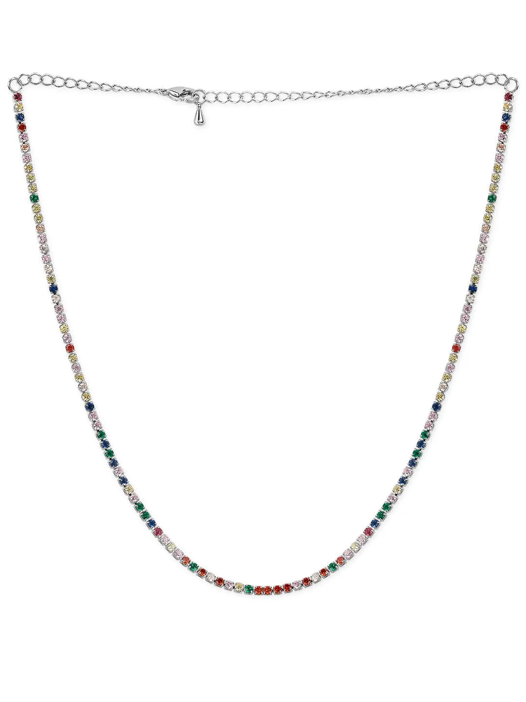 Rubans Voguish Rhodium Plated Stainless Steel Waterproof Multicoloured Zircons Studded Tennis Necklace.