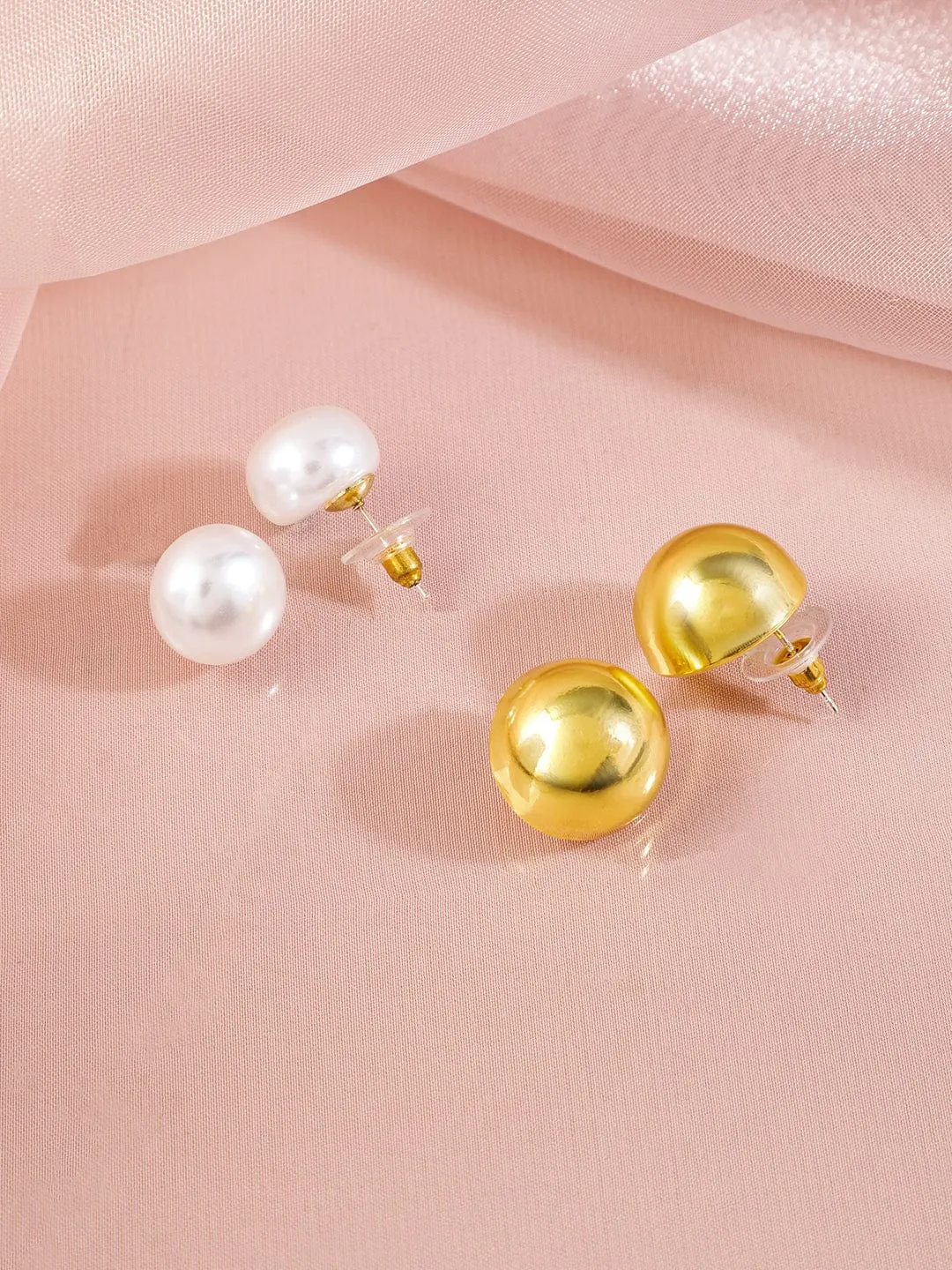 Rubans Voguish Set Of 2 Gold-Plated Circular Pearls Studs