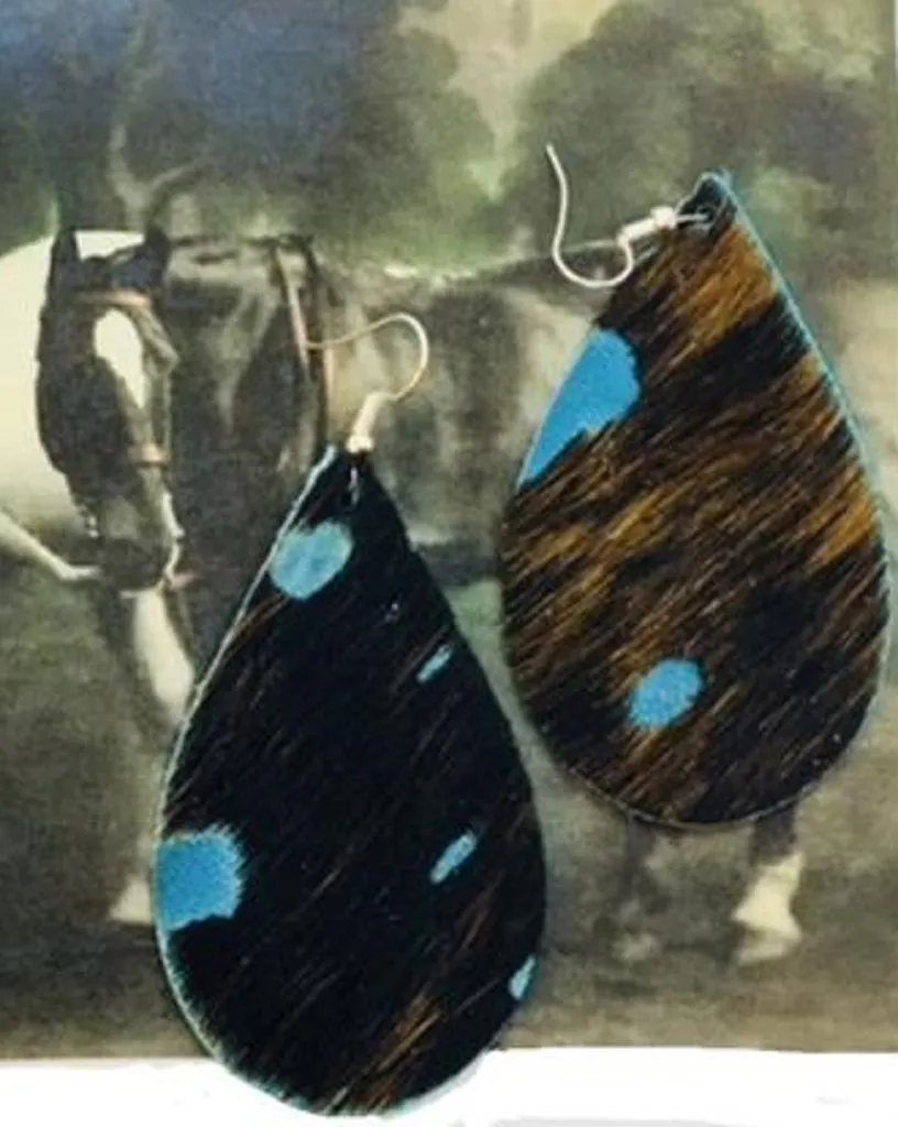 Shades of Blue Hair On Hide Leather Teardrop Earrings