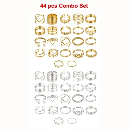 Shining Diva Fashion 44 pcs Combo Gold and Silver Plated Rings for Women and Girls (rrsdcmb300)