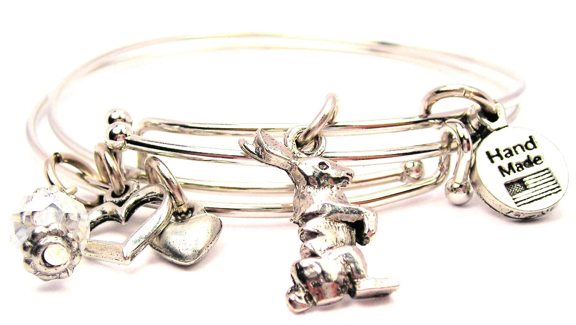 Side View Rabbit Expandable Bangle Bracelet Set