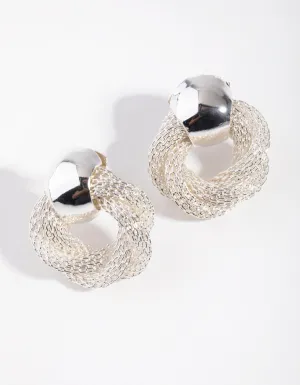 Silver Metal Rope Stud Earrings