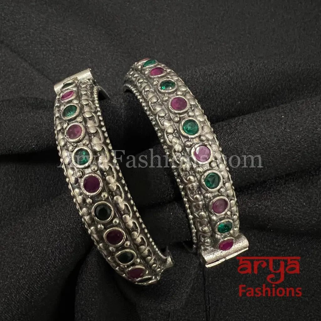 Silver Oxidized Bracelet Gokhroo Bangles