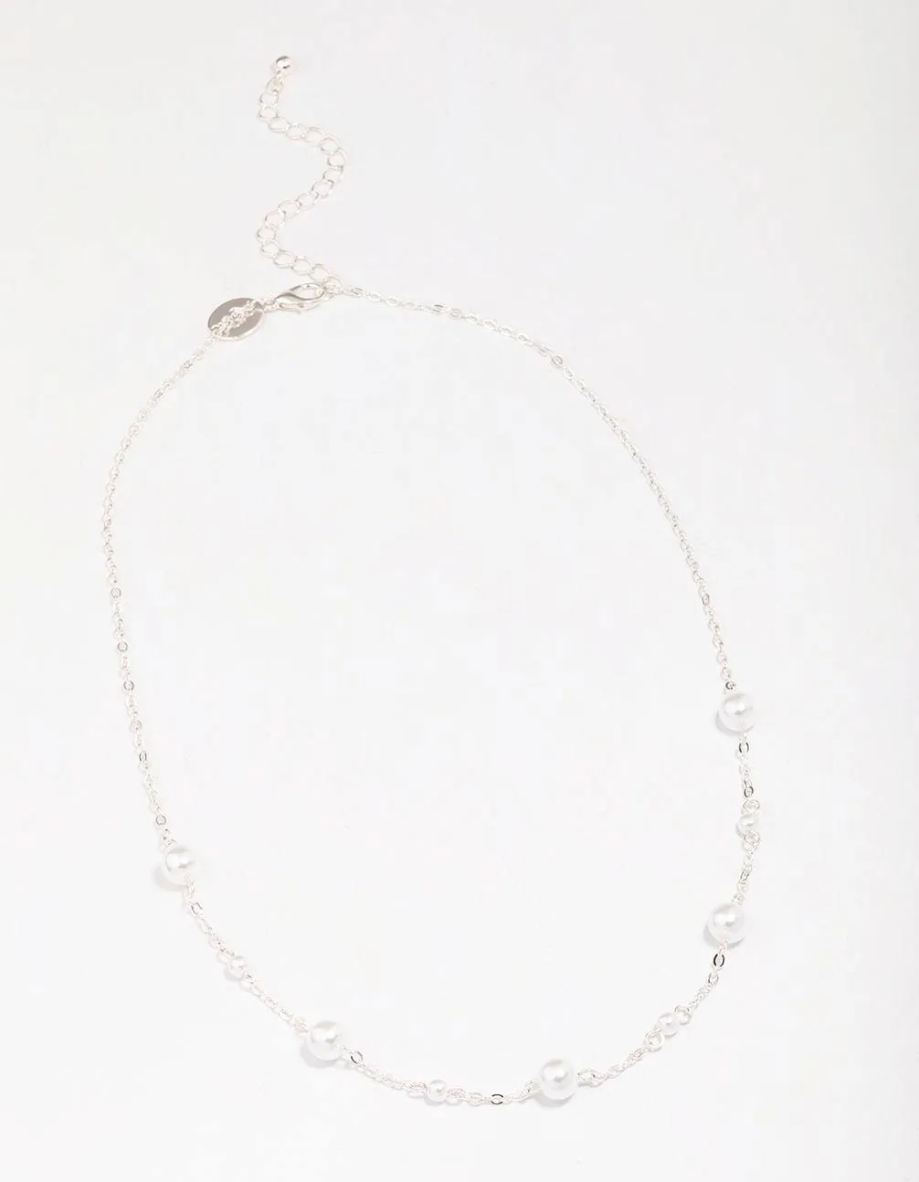 Silver Pearl & Ball Station Chain Necklace