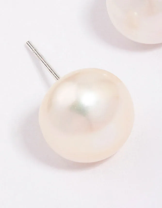 Silver Plated Classic Freshwater Pearl Stud Earrings