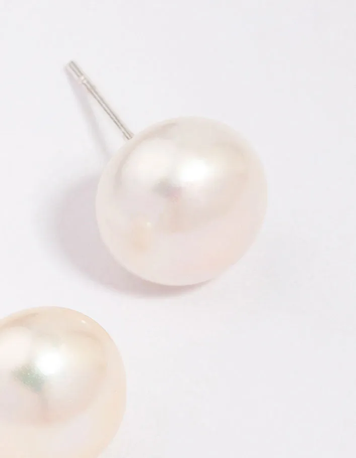 Silver Plated Classic Freshwater Pearl Stud Earrings