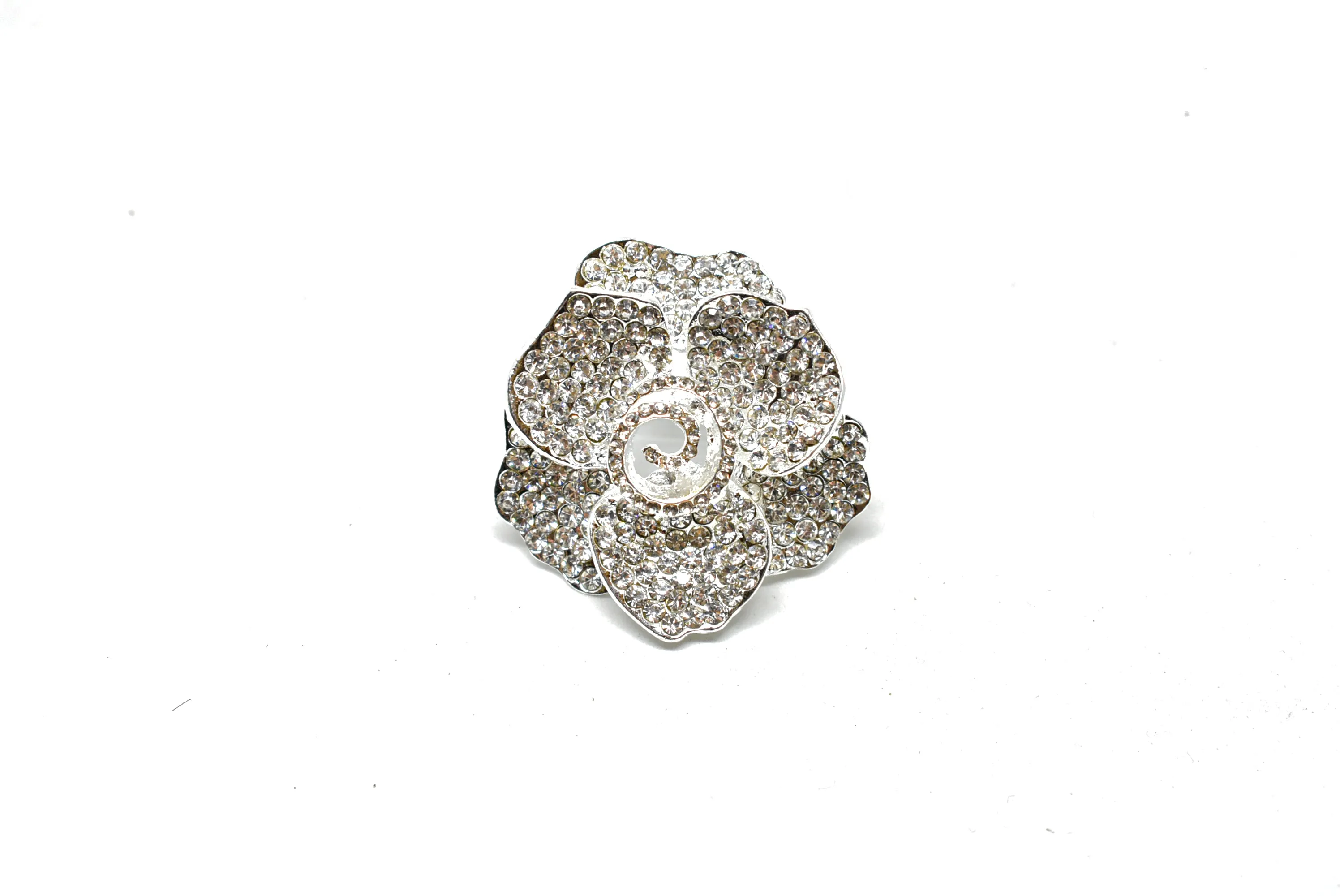 Silver Rhinestone Rose Brooch 2" - 1 Piece