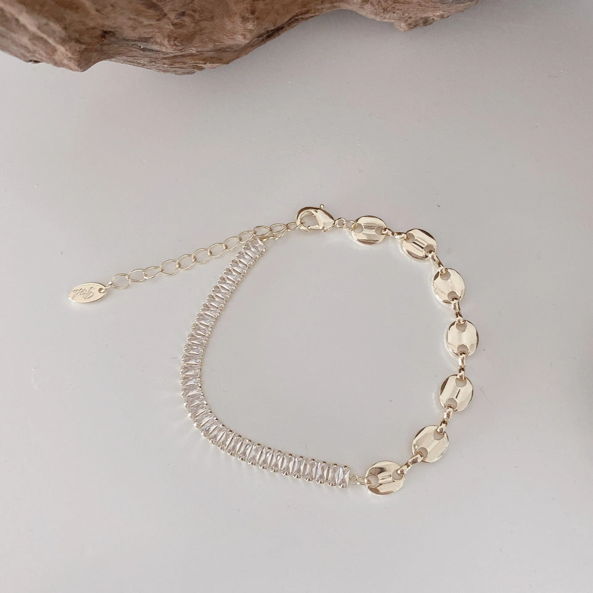 Simple Asymmetrical Gold Crystal Bracelet