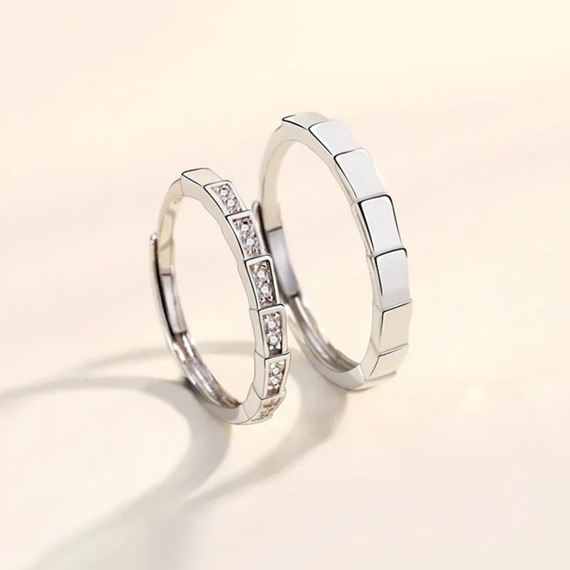 Snakebone Design with Zircon Silver Couple Ring for Women