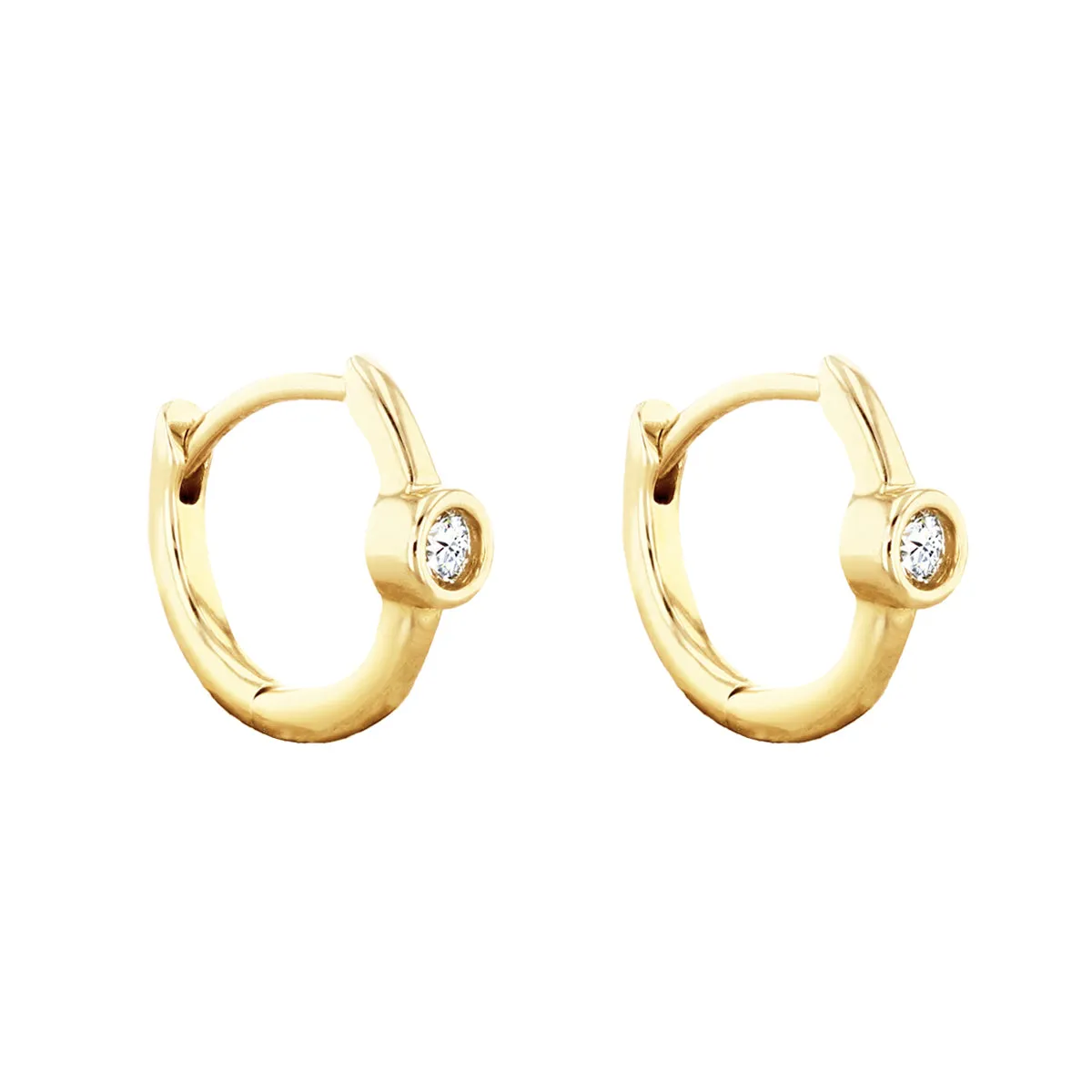 Soleil Collection Diamond Huggie Earrings | 9K Solid Yellow Gold