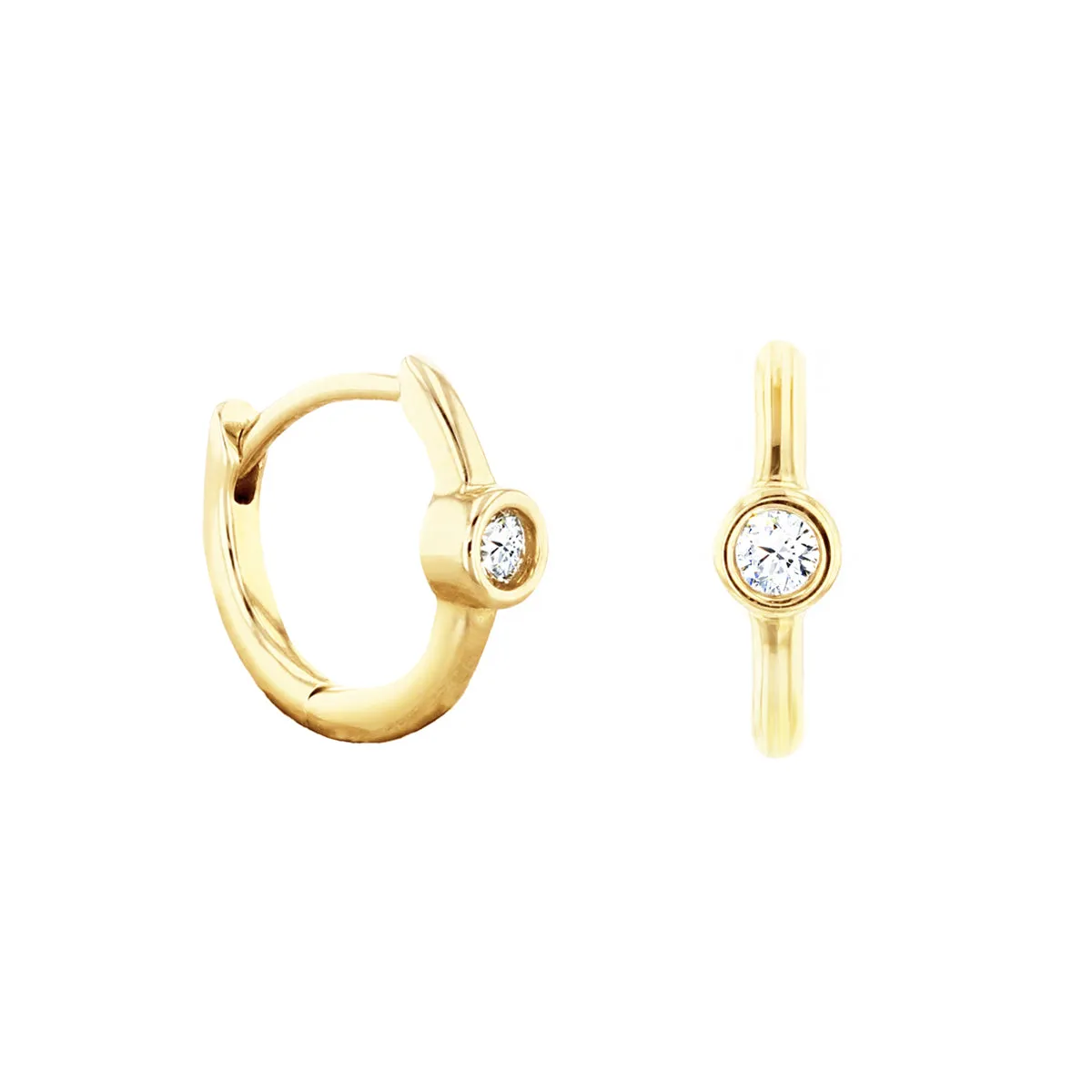 Soleil Collection Diamond Huggie Earrings | 9K Solid Yellow Gold