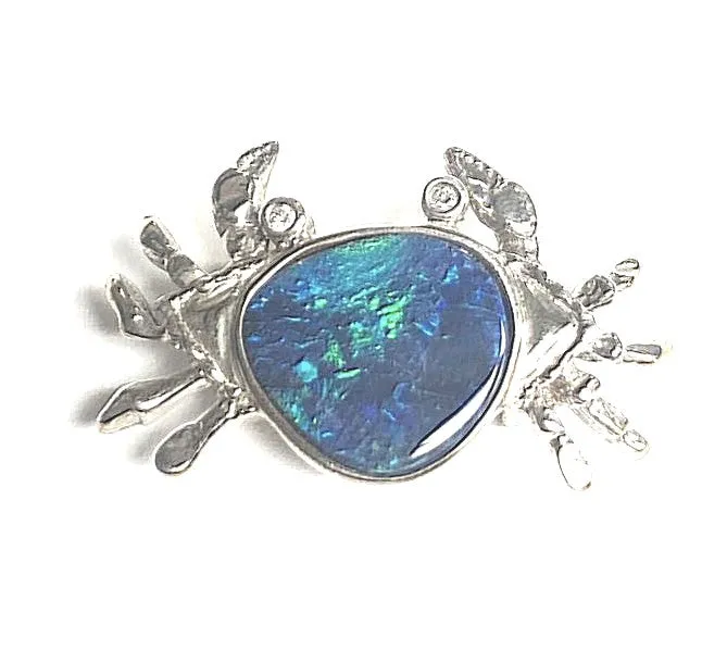 SS Australian Opal Doublet & Diamond Crab Pendant