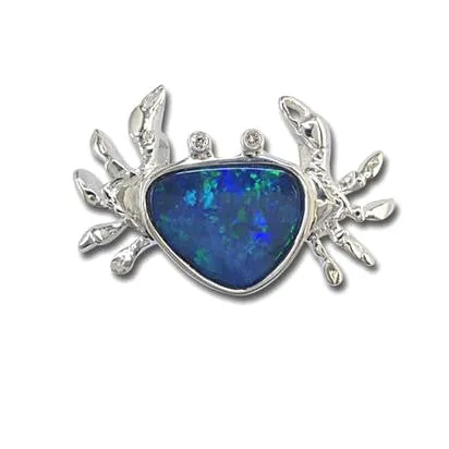 SS Australian Opal Doublet & Diamond Crab Pendant