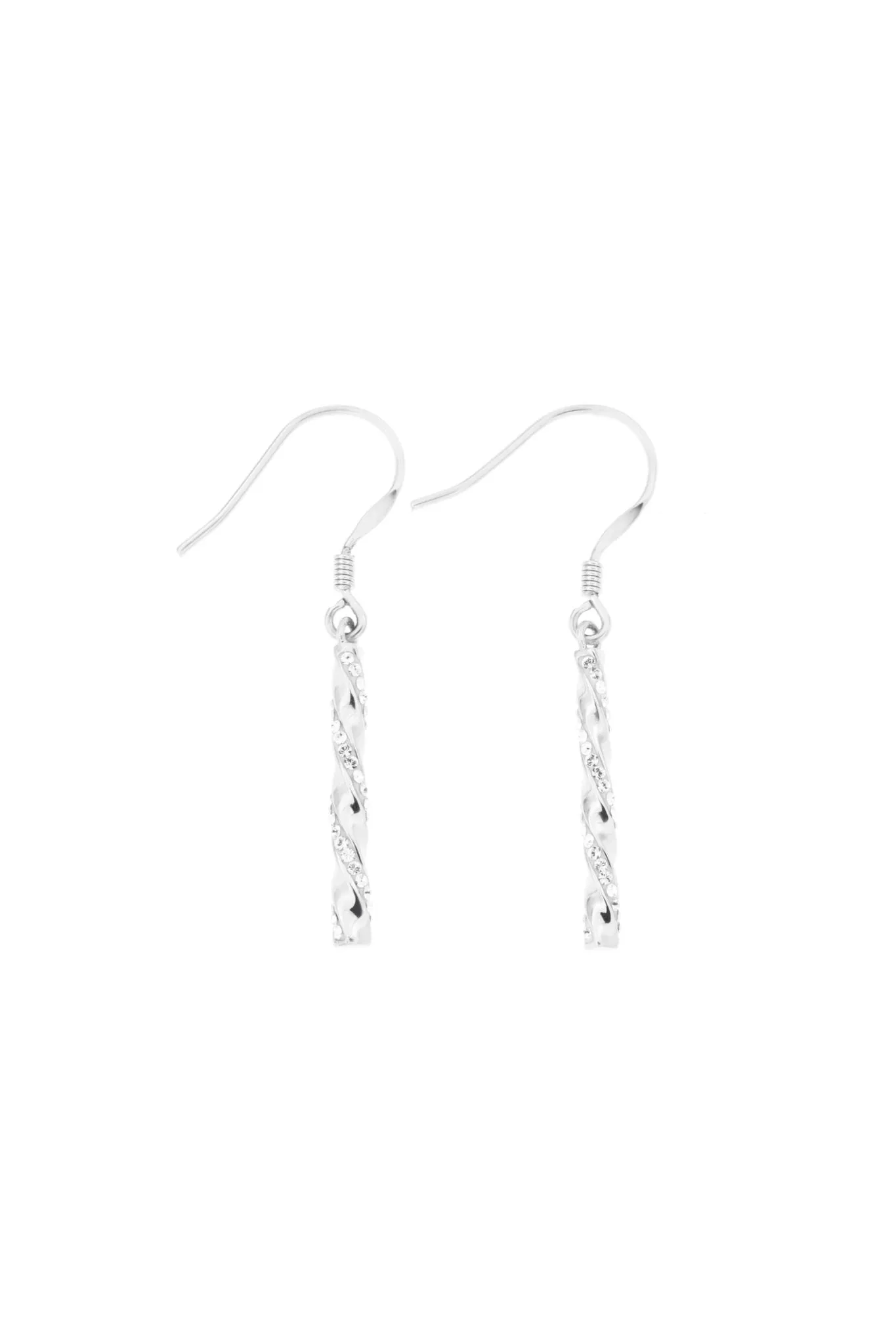 Sterling Silver Crystal Twisted Bar Hook Earrings