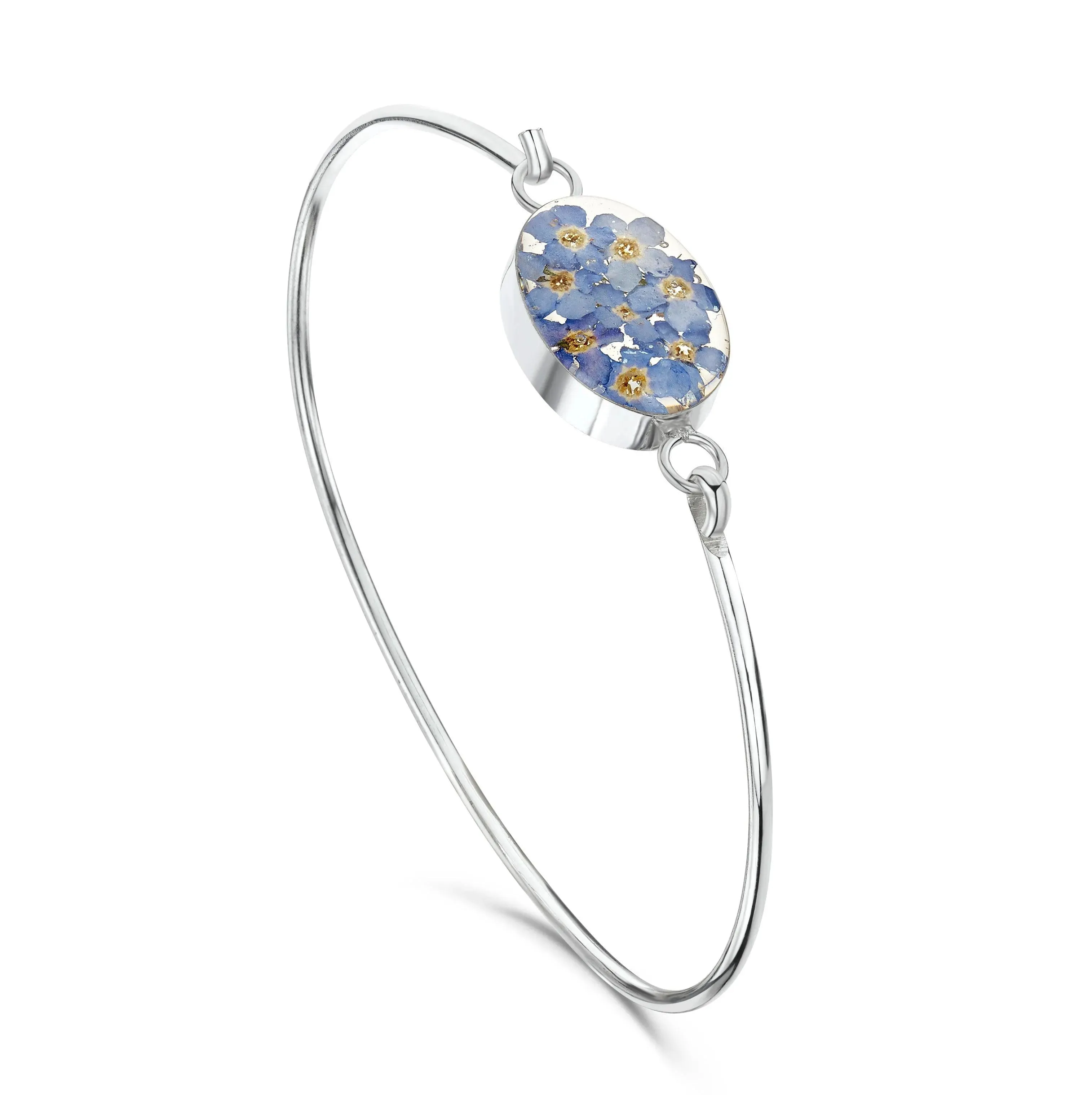 Sterling Silver Forget-Me-Not Bangle with Real Flowers | Shrieking Violet®