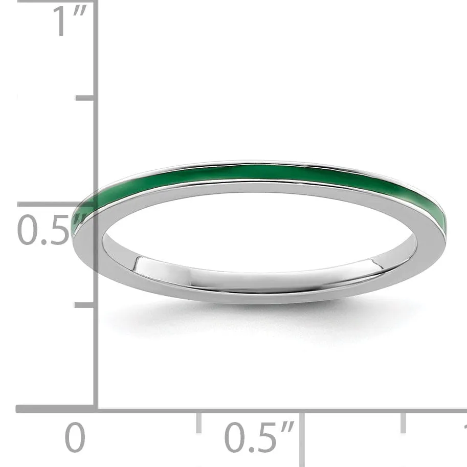 Sterling Silver Green Enameled 1.5MM Ring