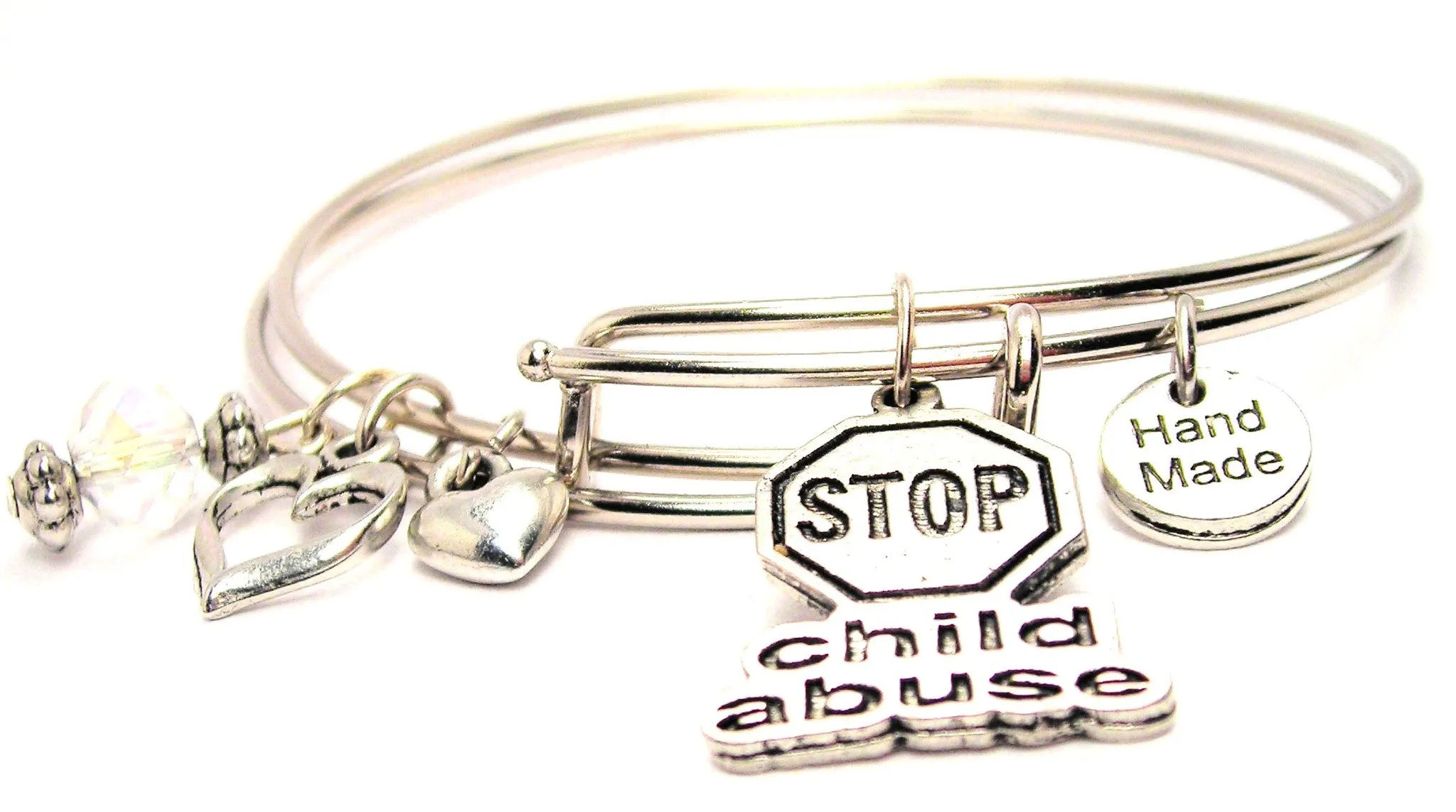 Stop Child Abuse Expandable Bangle Bracelet Set