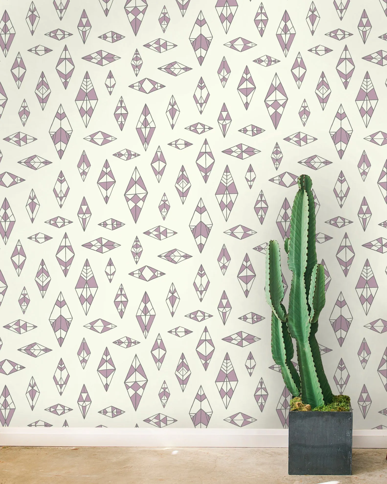 Summer - Lilac and Charcoal on Cream - Residential Wallpaper