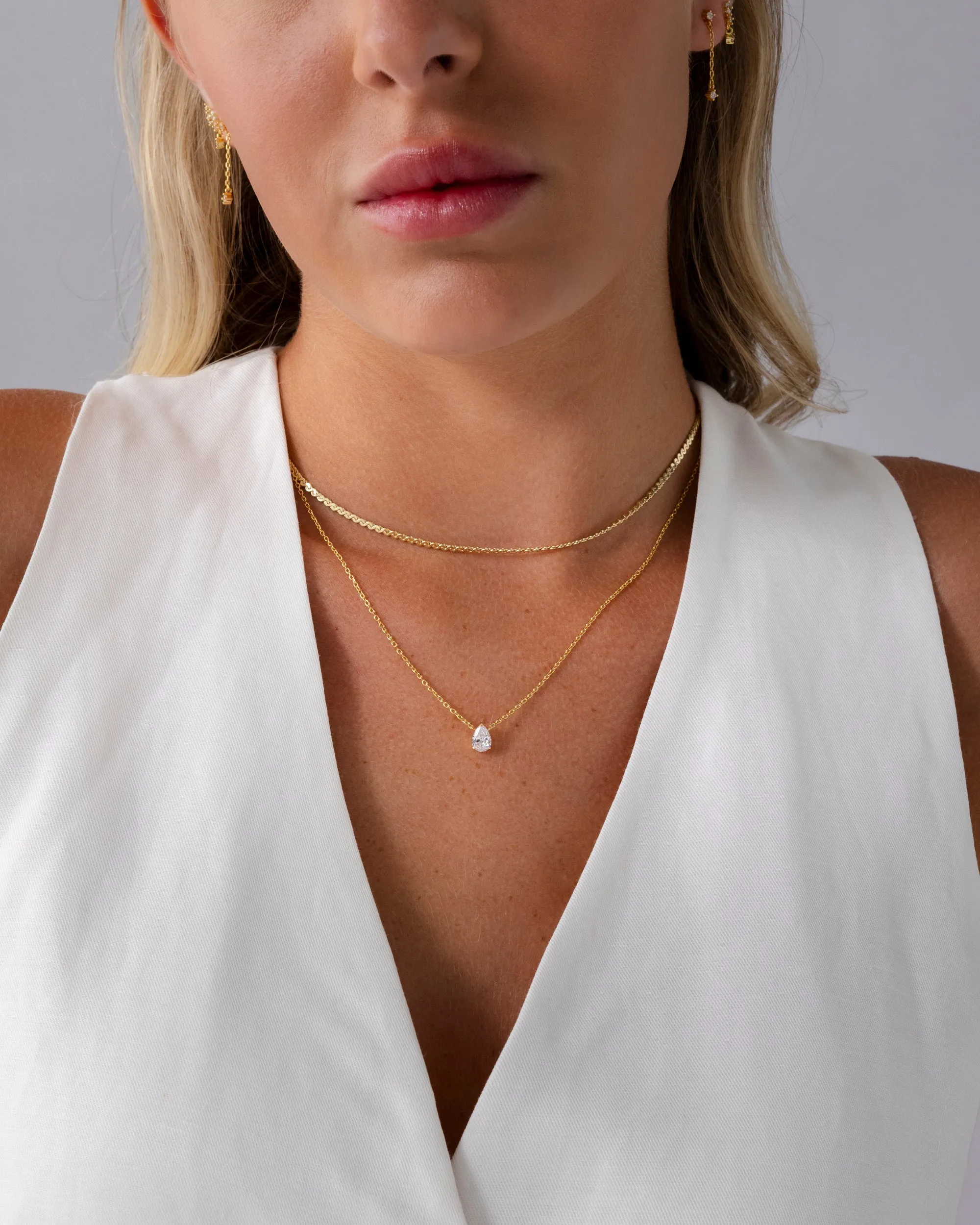 Teardrop Solitaire Layered Necklace Set