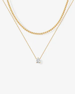 Teardrop Solitaire Layered Necklace Set