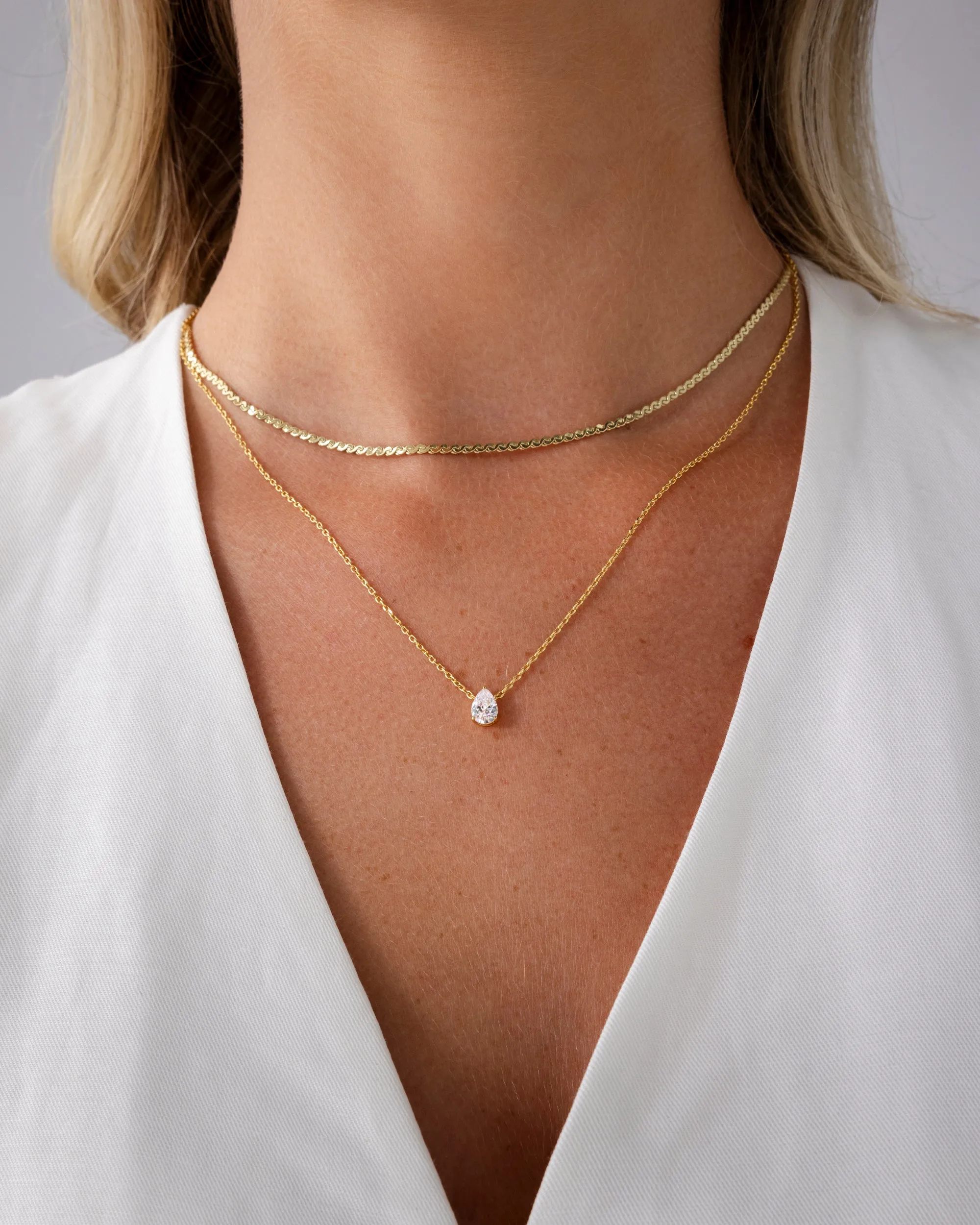 Teardrop Solitaire Layered Necklace Set