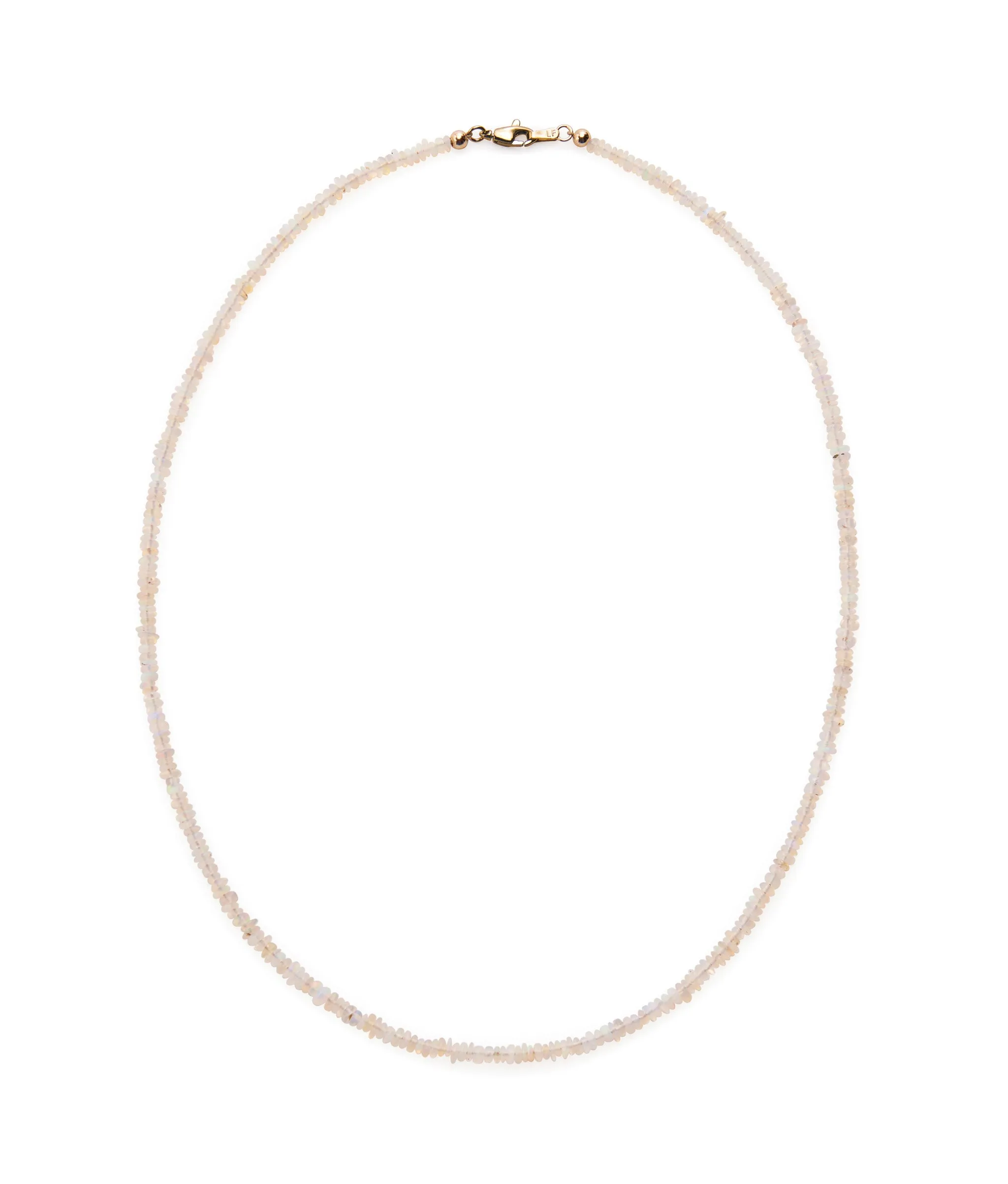 Tiny Beaded 14k Gold Necklace in White Opal