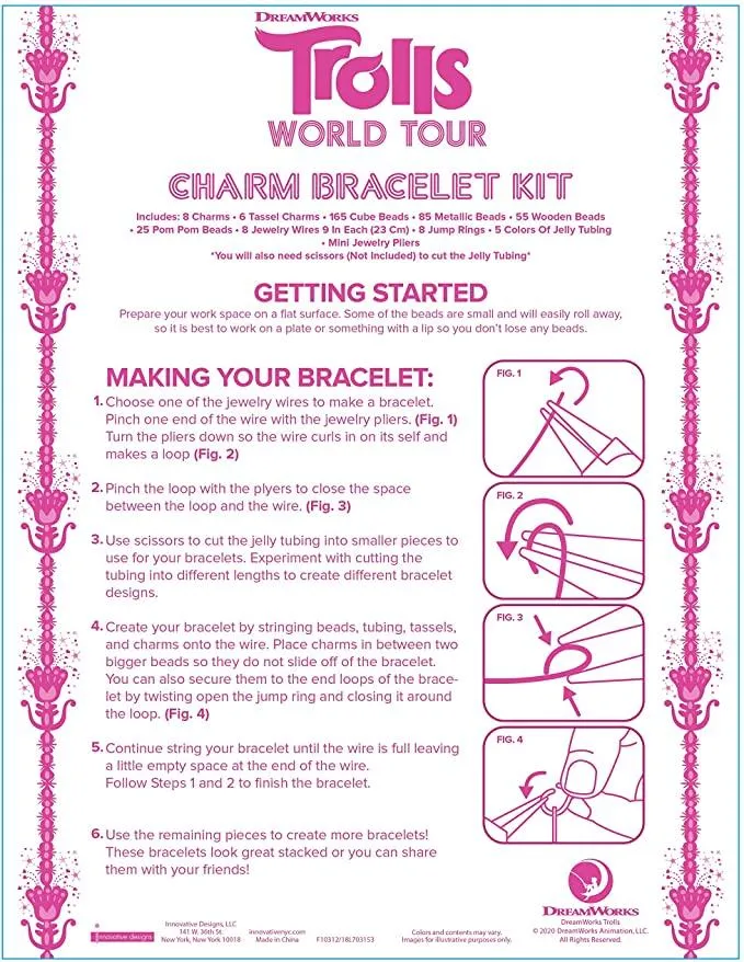 Trolls World Tour Girls Charm Bracelet Making Crafts Set - Makes 8 Bracelets