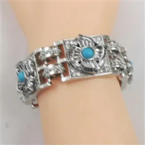 Turquoise  & Silver Linked Cuff Bracelet