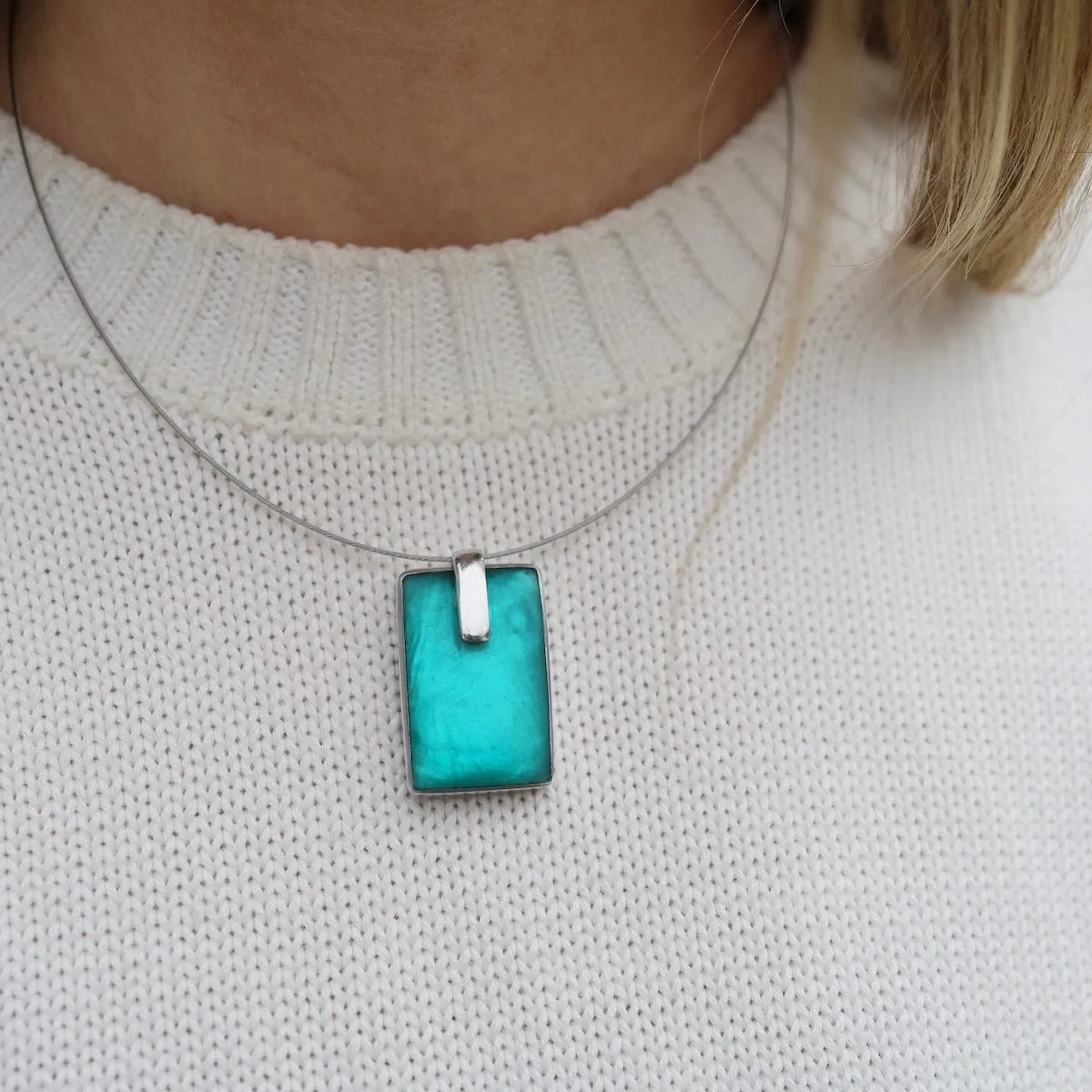 Turquoise Rectangle Pendant Necklace