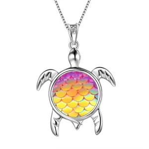 Turtle Pendant Charm Necklace Gradient Yellow Women Girls Jewelry Birthday Gift