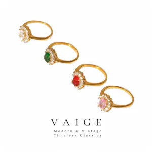 VAIGE Colorful Square Diamond Ring with Multi-Colored Zircon in 18k Gold Stainless Steel