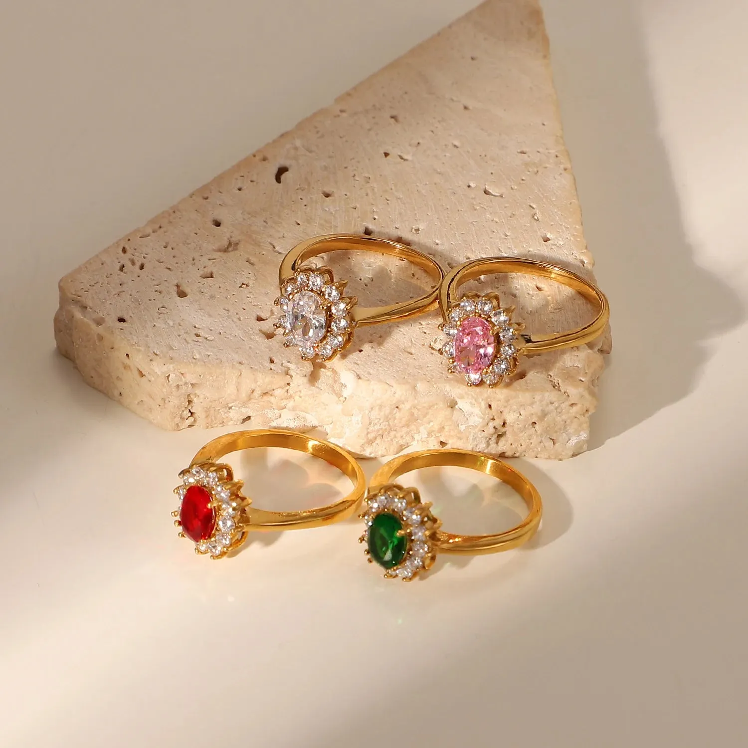 VAIGE Colorful Square Diamond Ring with Multi-Colored Zircon in 18k Gold Stainless Steel