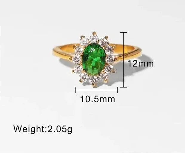 VAIGE Colorful Square Diamond Ring with Multi-Colored Zircon in 18k Gold Stainless Steel