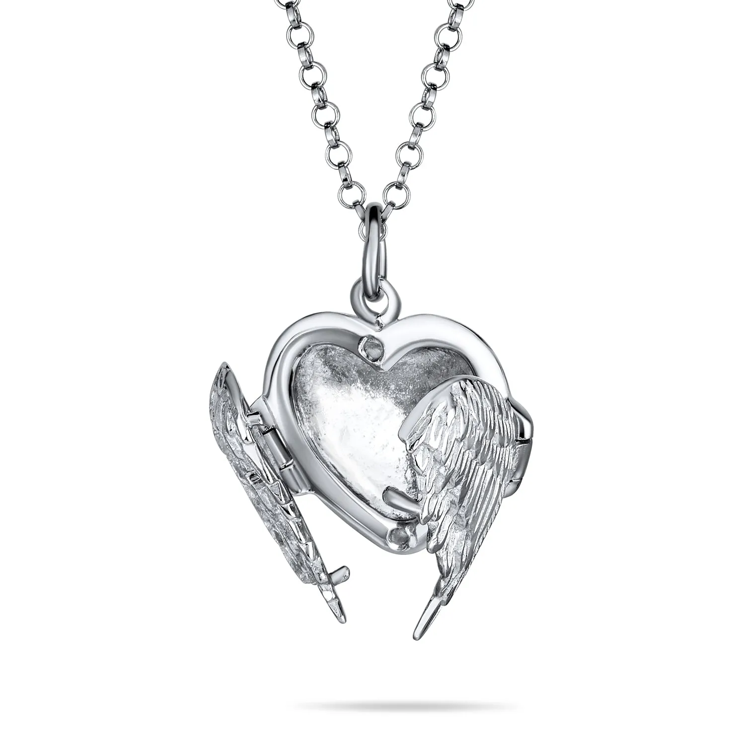 Vintage Style Guardian Angel Wing Heart Locket Necklace for Teens Silver Pendant