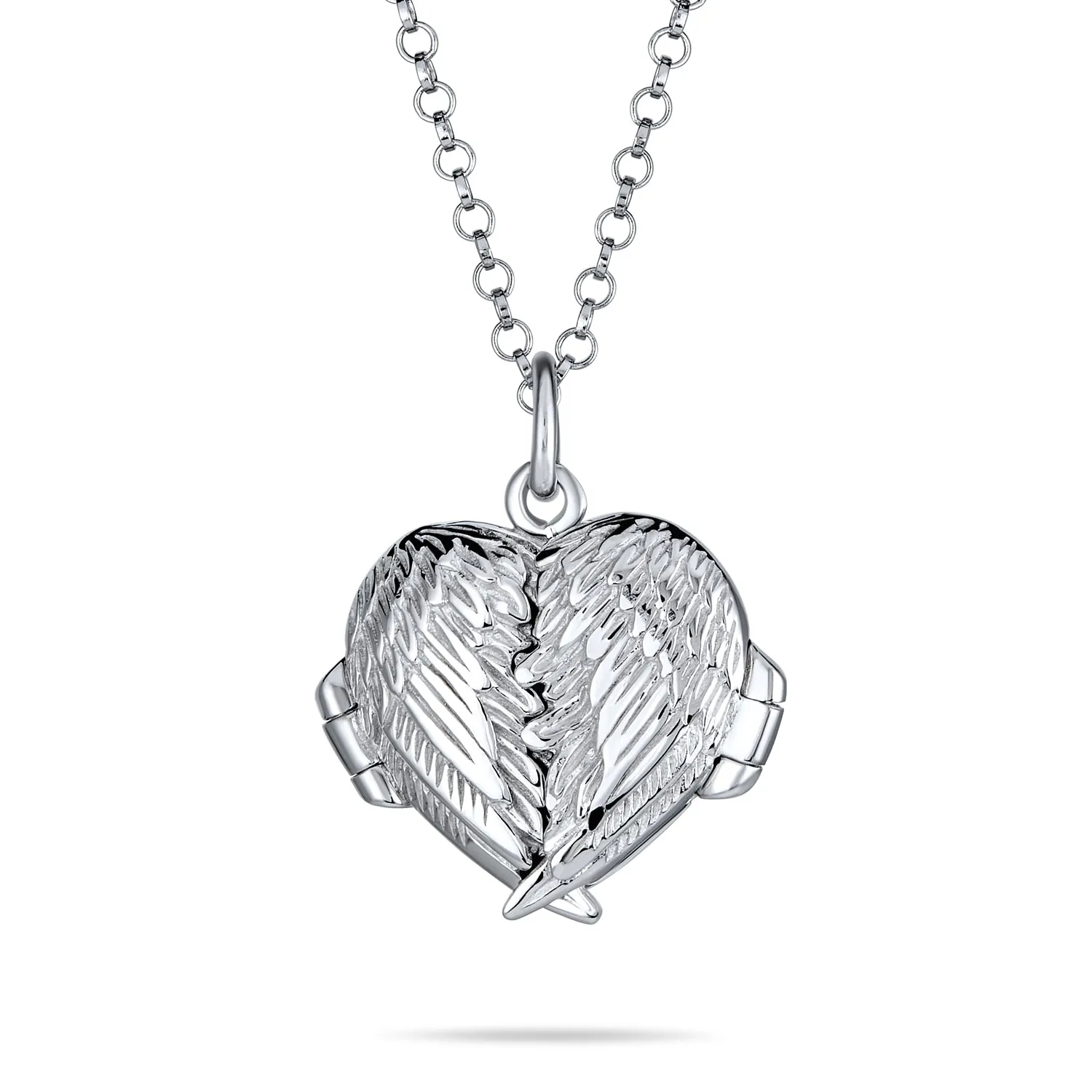 Vintage Style Guardian Angel Wing Heart Locket Necklace for Teens Silver Pendant