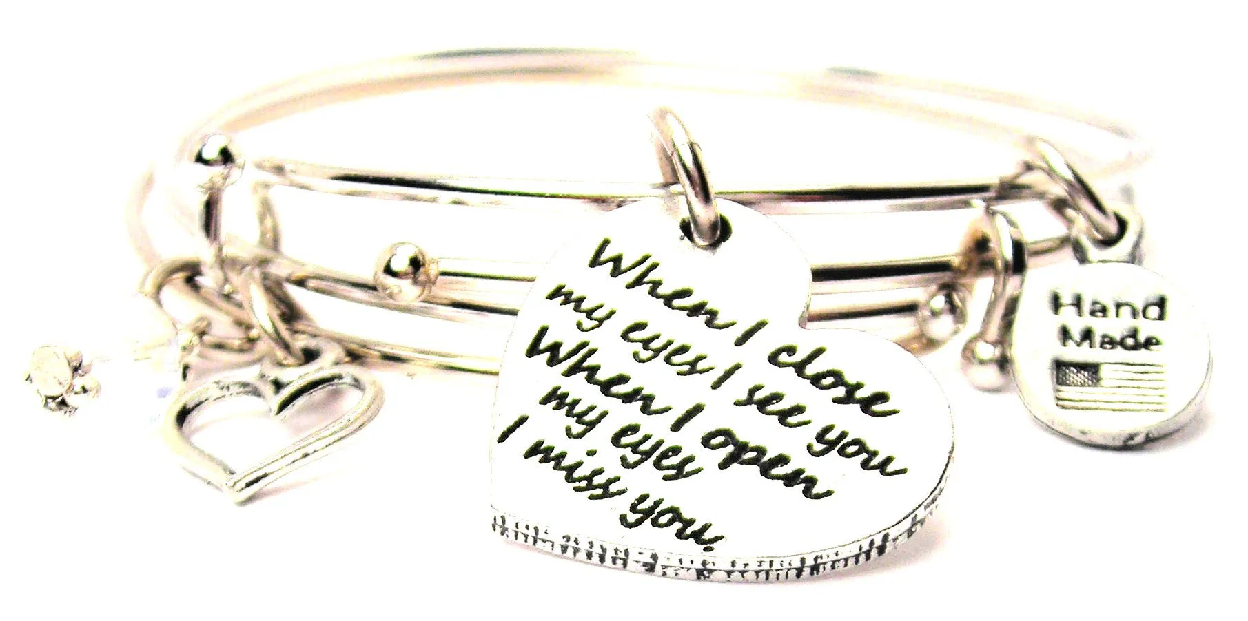 When I Close My Eyes I See You When I Open My Eyes I Miss You Expandable Bangle Bracelet Set