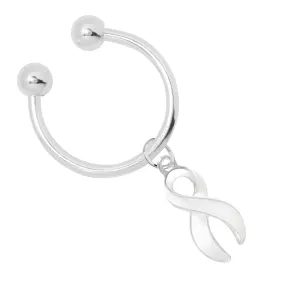 White Ribbon Awareness Horseshoe Key Chains