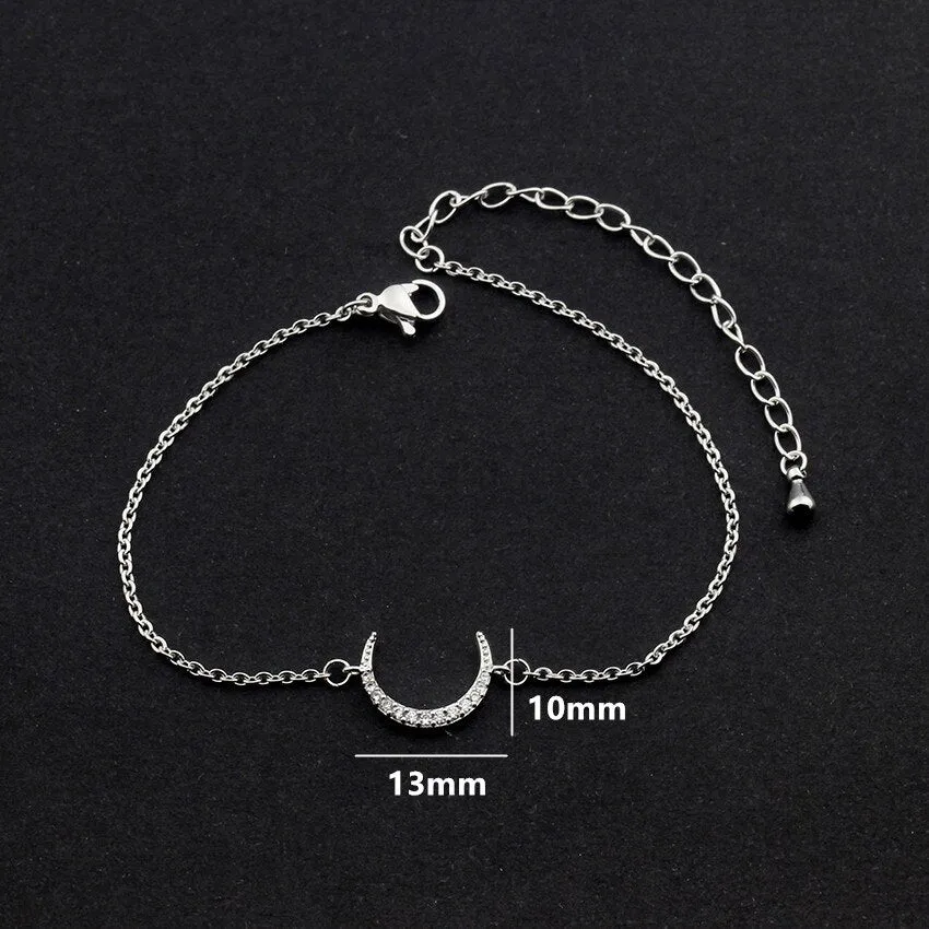 Women CZ Crystal Crescent Moon Pendant Bracelet