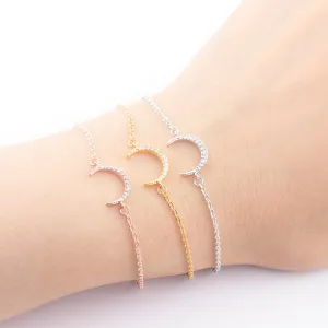 Women CZ Crystal Crescent Moon Pendant Bracelet