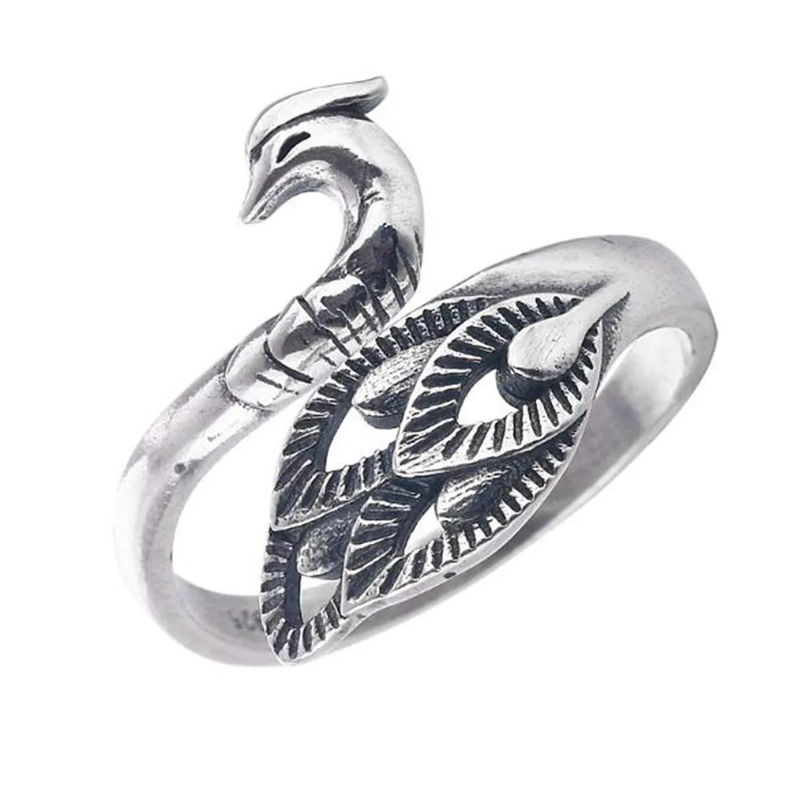 Yellow Chimes Designer Peacock Carved Antique Theme Stylish Silver Plated Adjustable Ring for Women and Girl's