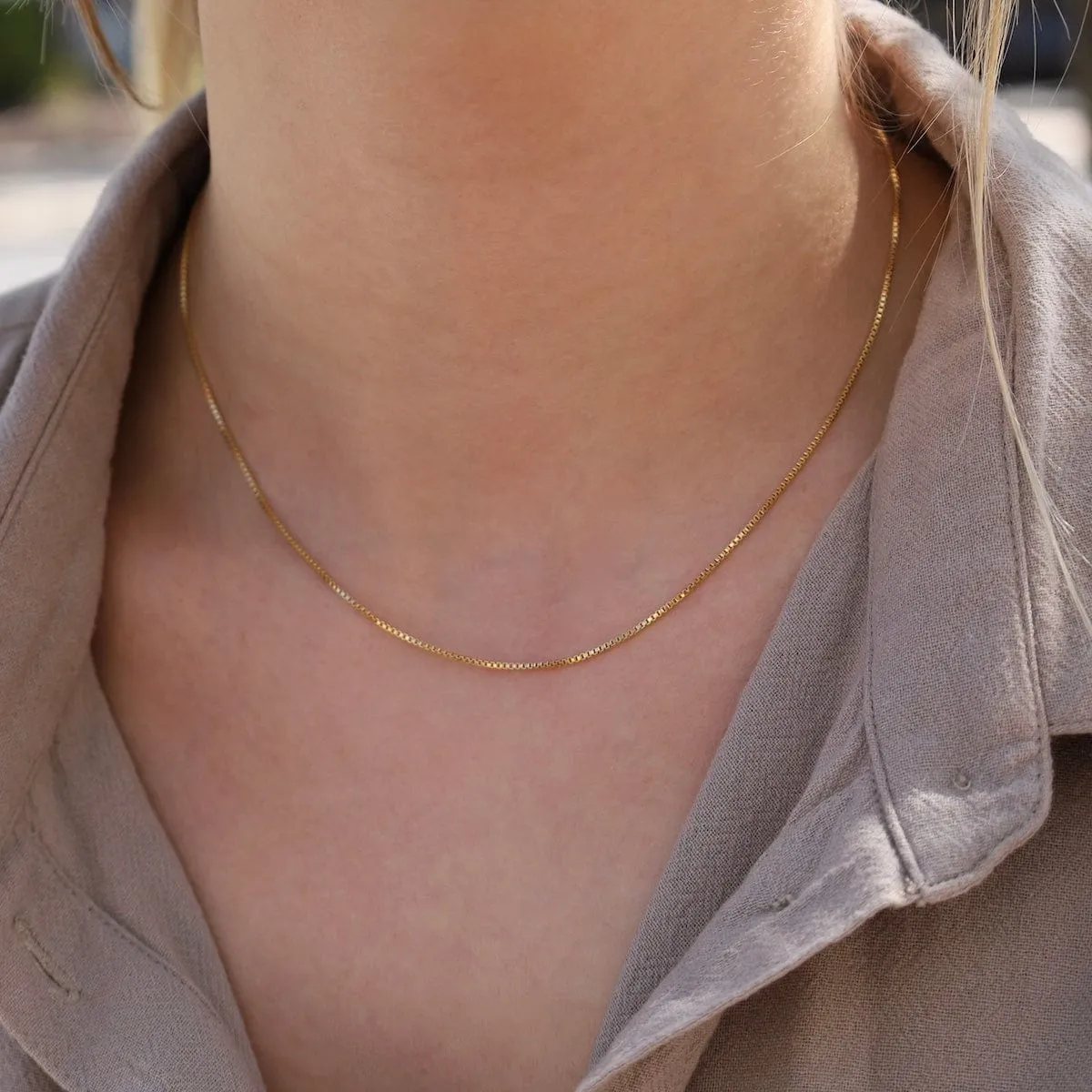 Yellow Gold-Filled 1mm Venetian Box Chain Necklace